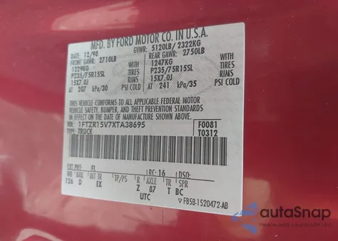 1999 Ford Ranger Xl/Xlt z USA, uszkodzony, nr VIN 1FTZR15V7XTA38695